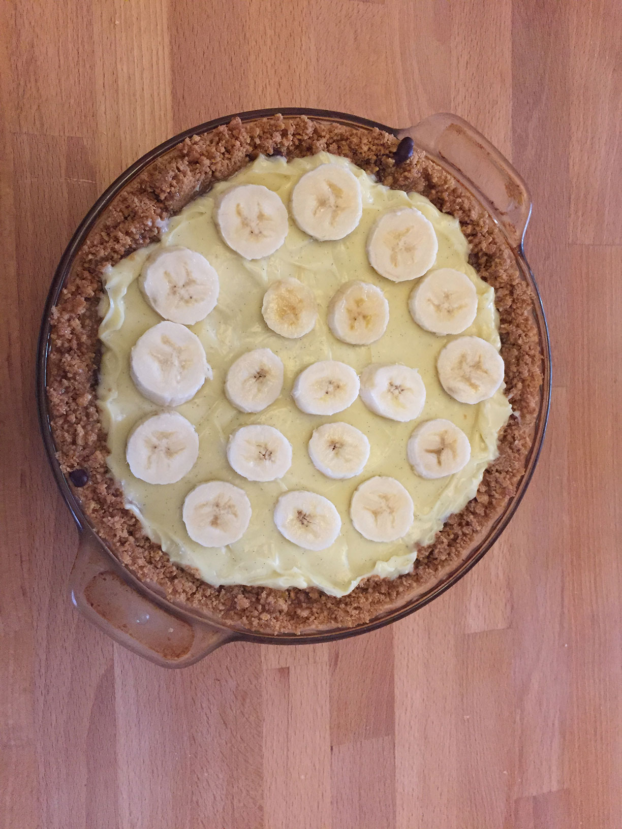 Banana cream pie, almost finished.